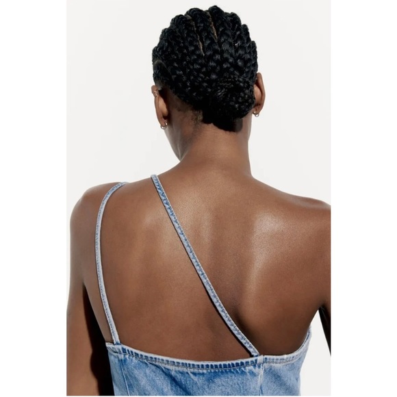 ZARA ASYMMETRIC DENIM MIDI DRESS BLUE - Picture 2 of 6